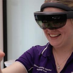 student wearing headset